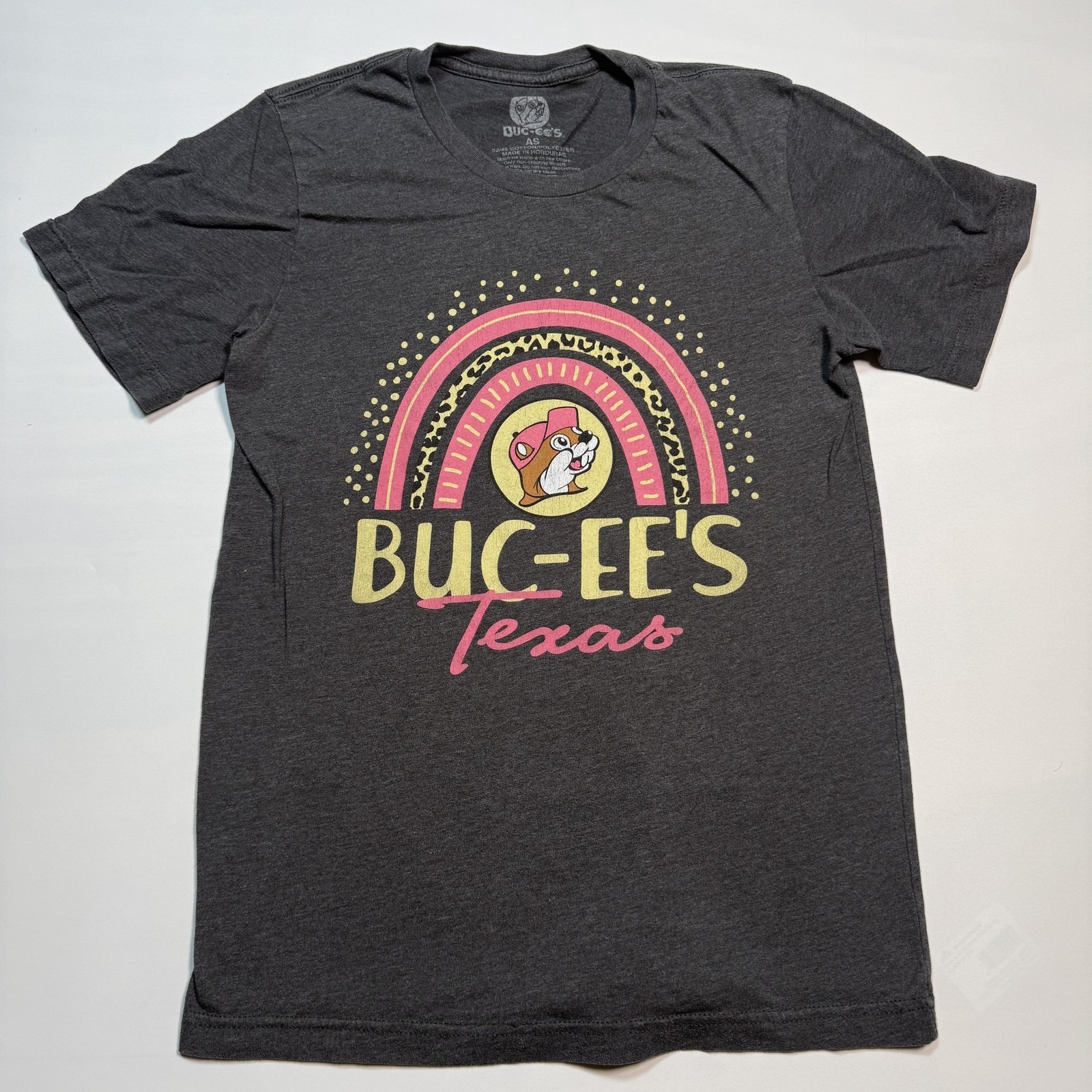 Buc-Ee's Shirt Womens Small Heather Gray Texas Rainbow Beaver Logo Graphic Tee